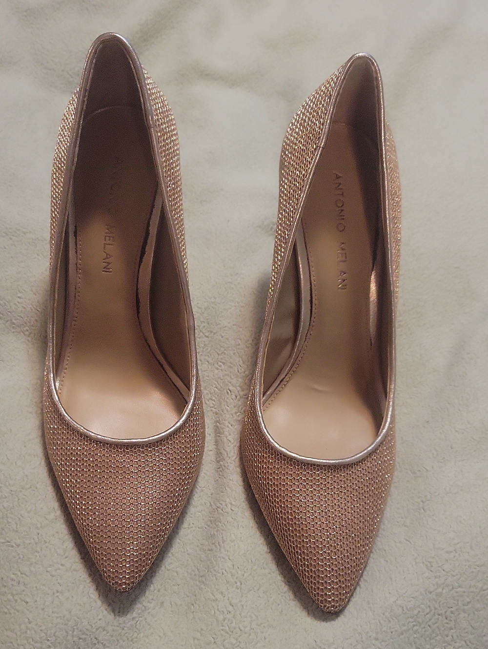 ANTONIO MELANI Rose Gold Textured Pointed Toe Pumps
